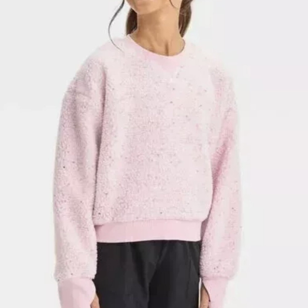 Girls' Faux Fleece Shearling Pink‎ Confetti Pullover - All in Motion L (10/12)